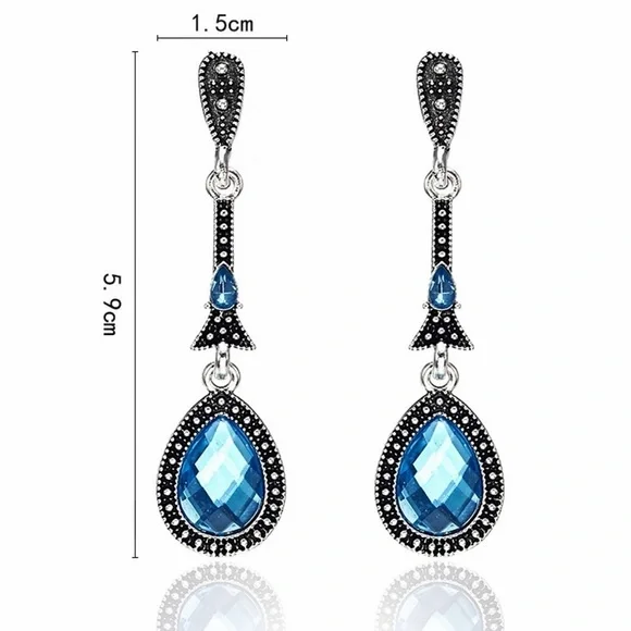 Any 3/$25! Silver & Powder Blue Crystal Gem Drop Earrings - Picture 5 of 7